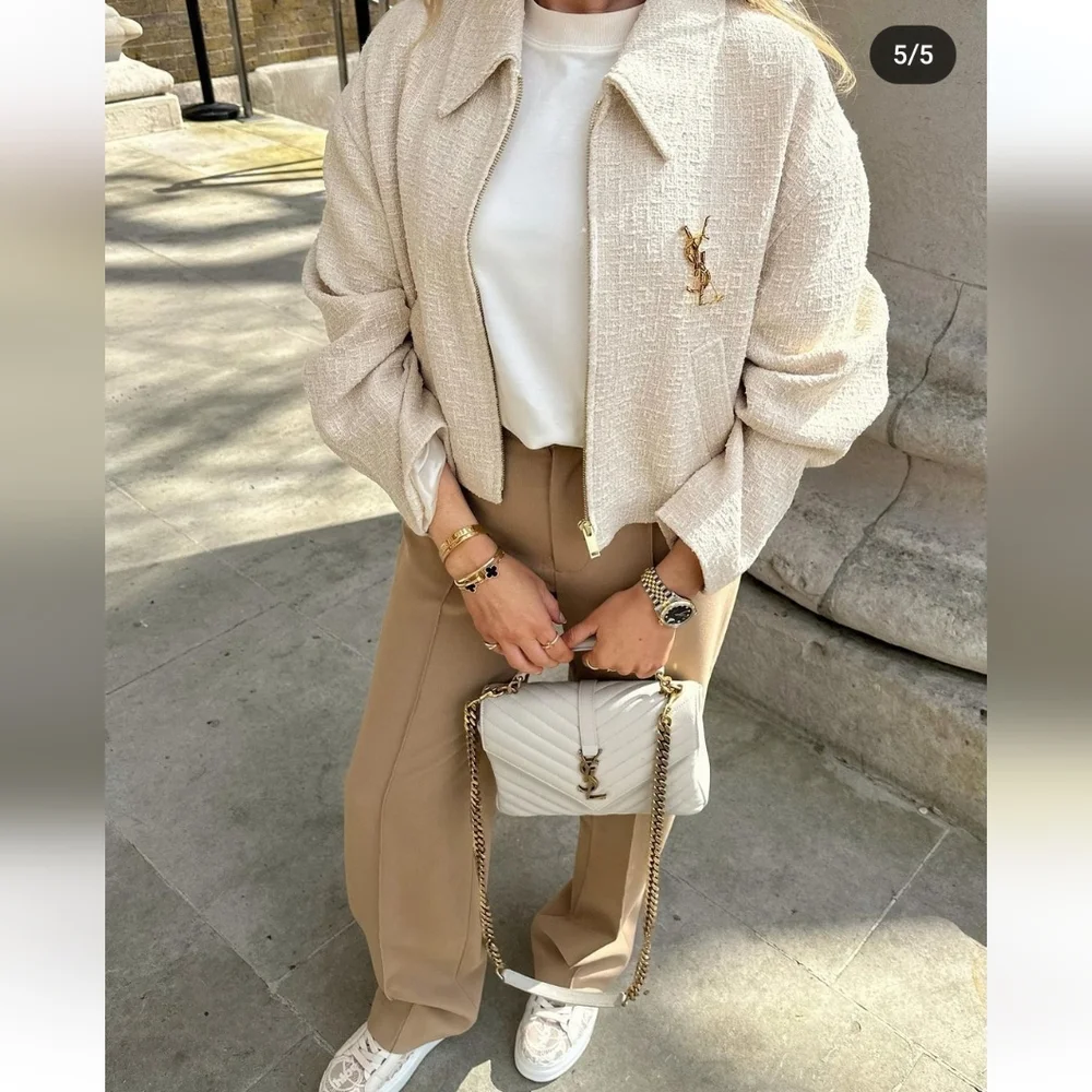 Zara Tweed Bomber Jacket Cream Size XS - Picture 12 of 16